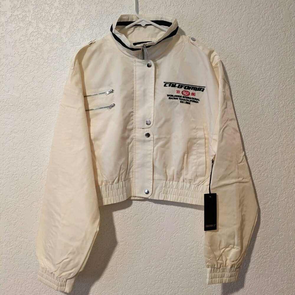Forever 21 California Racing Cropped Windbreaker Jacket – XL NWT